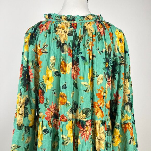 $398 NWOT Johnny Was Tulum Relaxed Tiered Floral Teal Mini Dress Multicolor Sz S - Picture 7 of 12